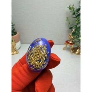 Vintage Blue Lucite Dome Ring Gold Chain Inlay Statement Sz 7.5